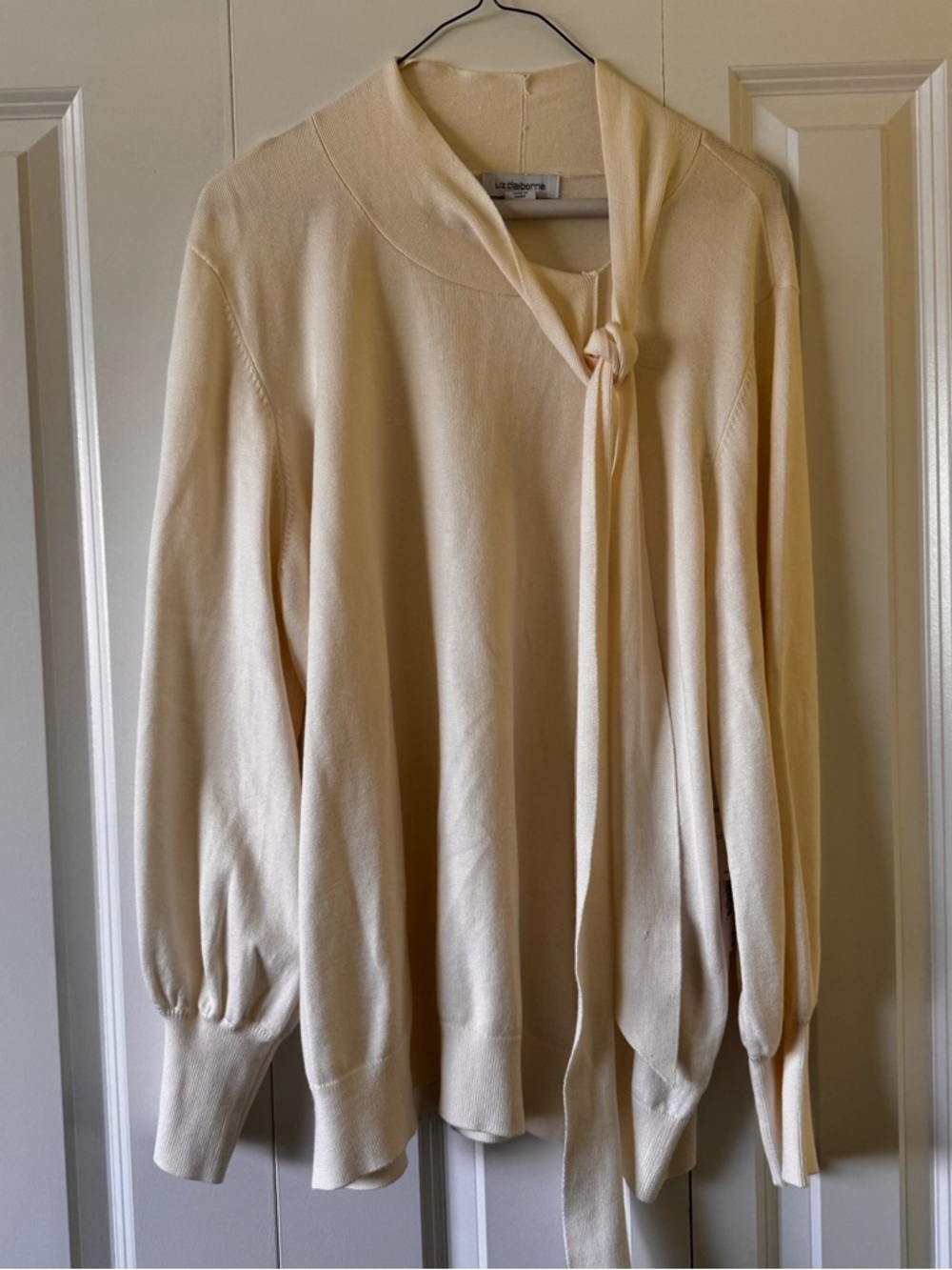 Liz Claiborne Cream/Tan Tie-Front Cowl Sweater